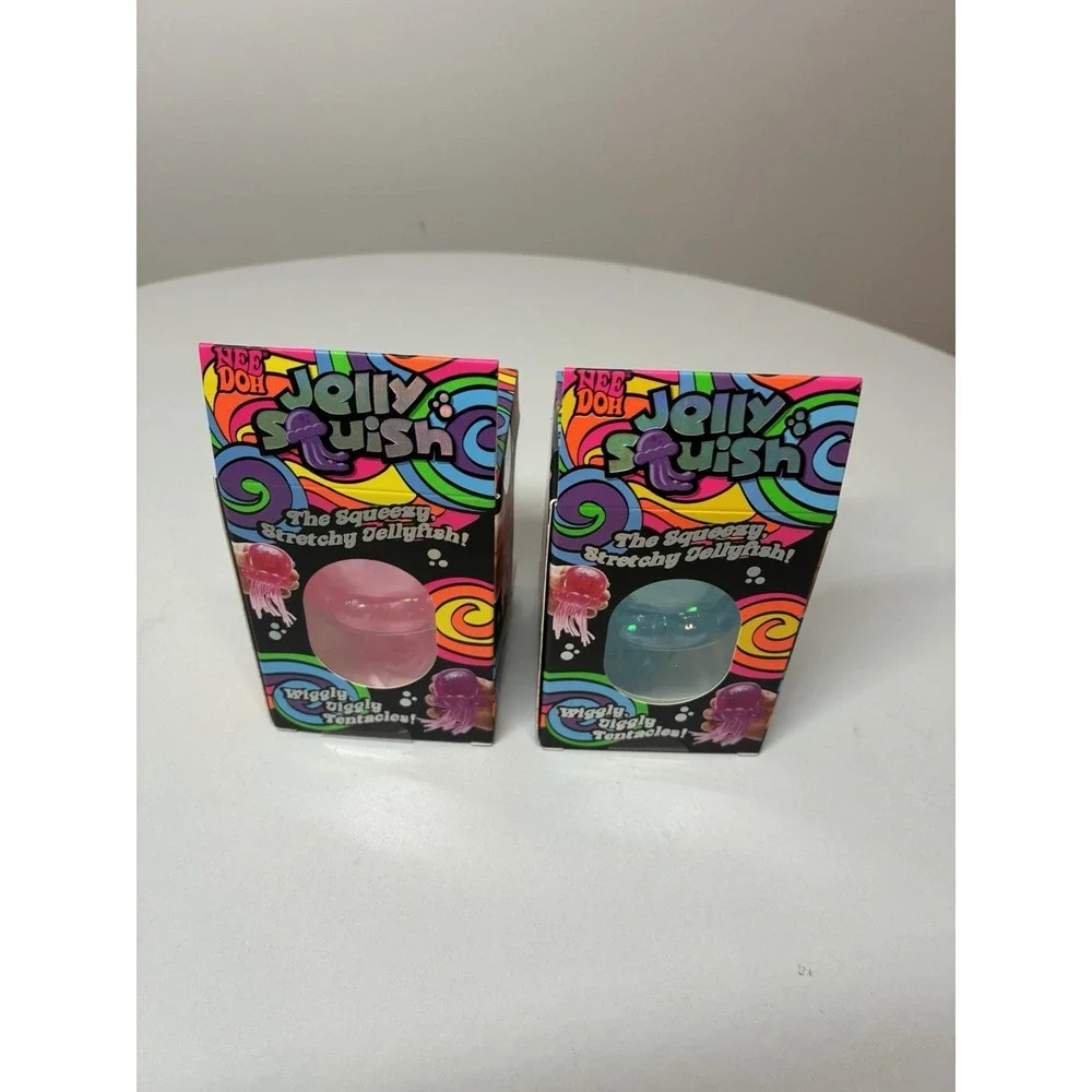 Lot of 2 NeeDoh Jelly Squish Toy Schylling JellyFish Squeeze BUNDLE SET Blue